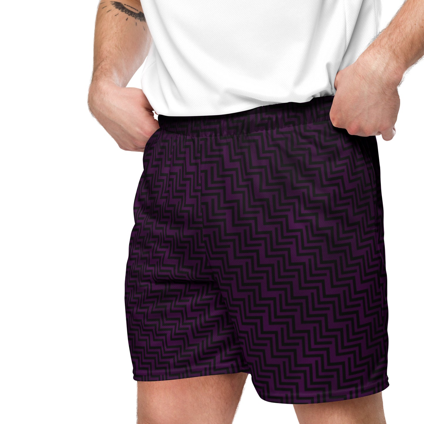 Unisex Mesh Shorts Purple & Black Zig Zag Print