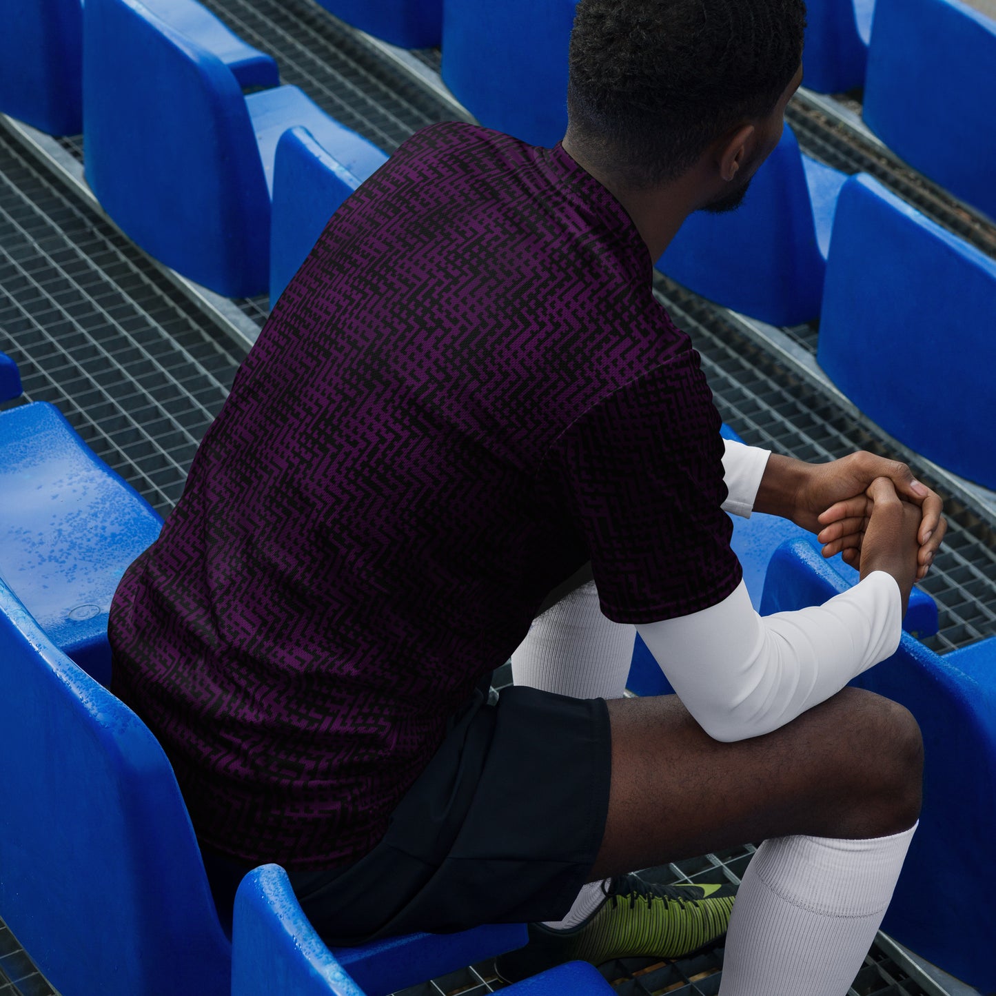 Unisex Recycled Sports Jersey Black & Purple Houndstooth-Gingham Mix