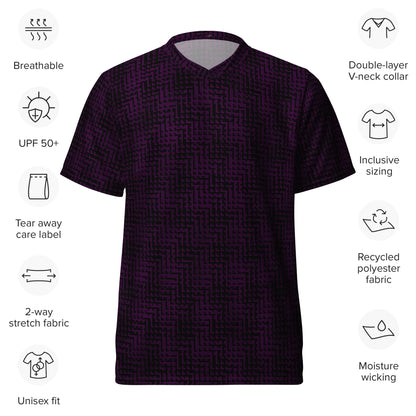 Unisex Recycled Sports Jersey Black & Purple Houndstooth-Gingham Mix