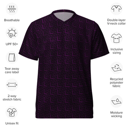 Recycled Unisex Sports Jersey Purple & Black Zig Zag Print