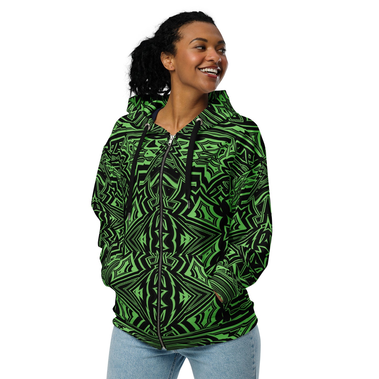 Unisex Zip Hoodie Abstract Geometric Green