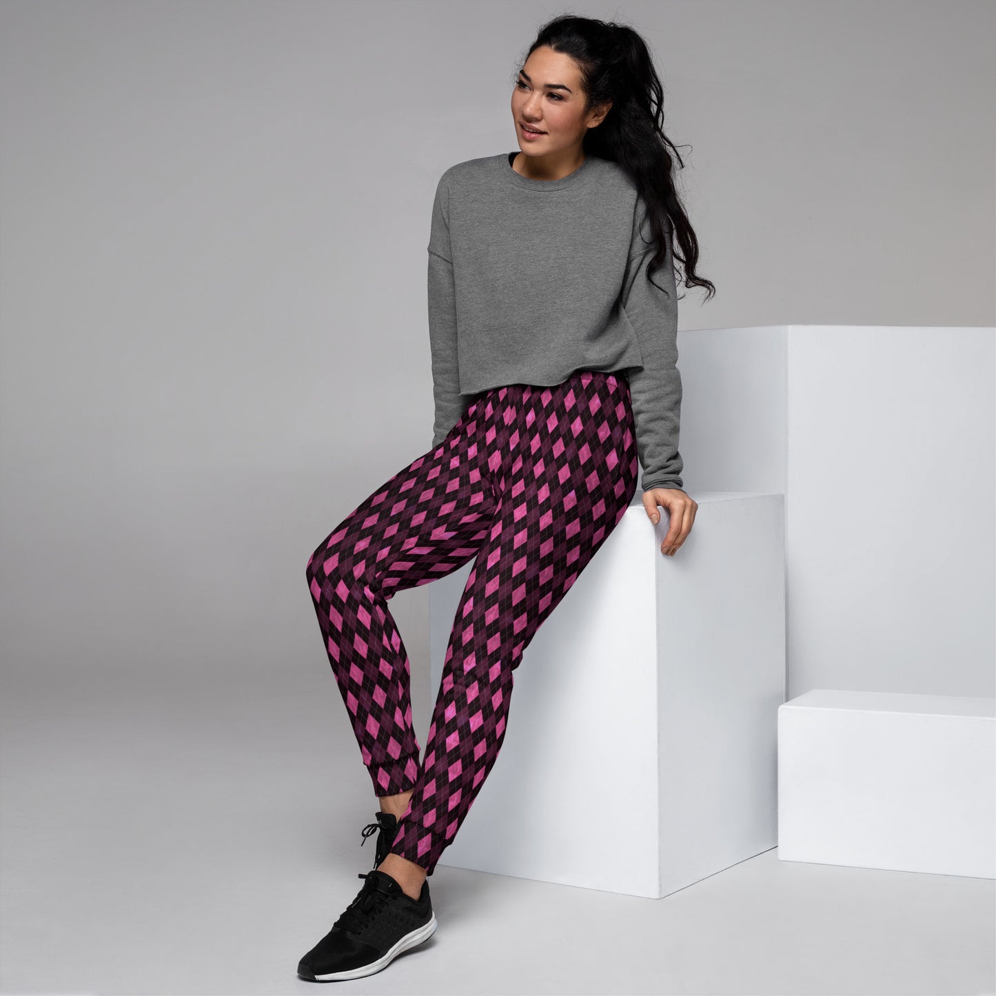 Women's Joggers Hot Pink Argyle