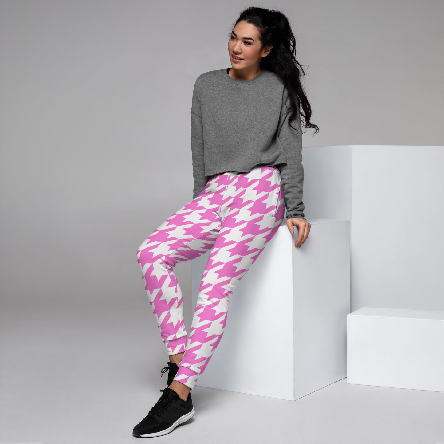 Women's Joggers Pink Houndstooth