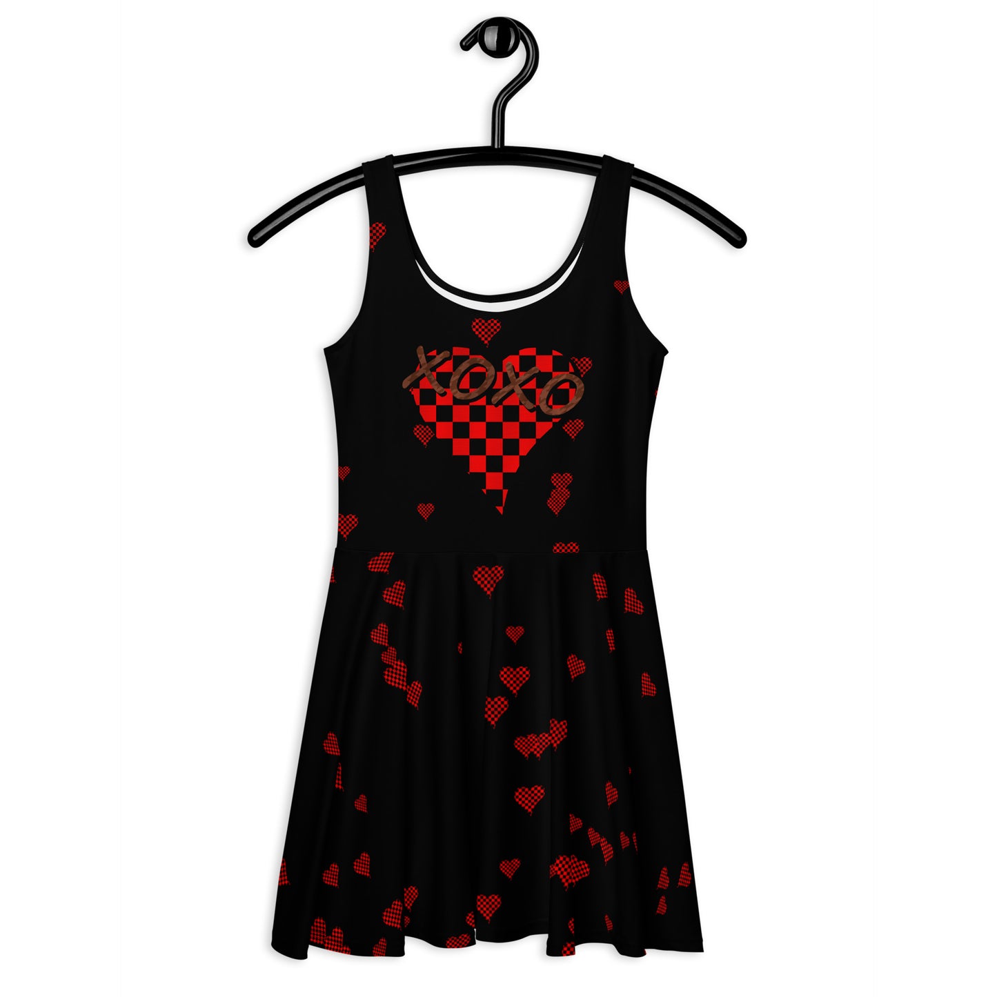 Skater Dress Checkered Heart XOXO Black