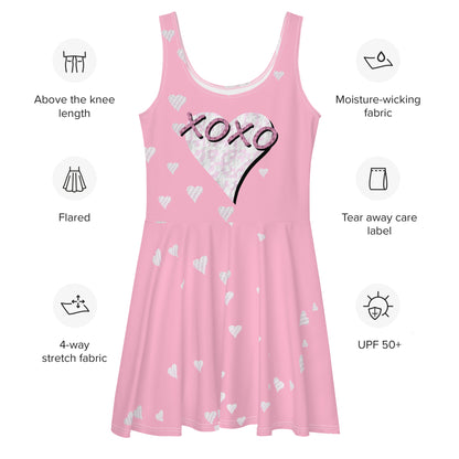 Skater Dress Hex Heart XOXO Pink