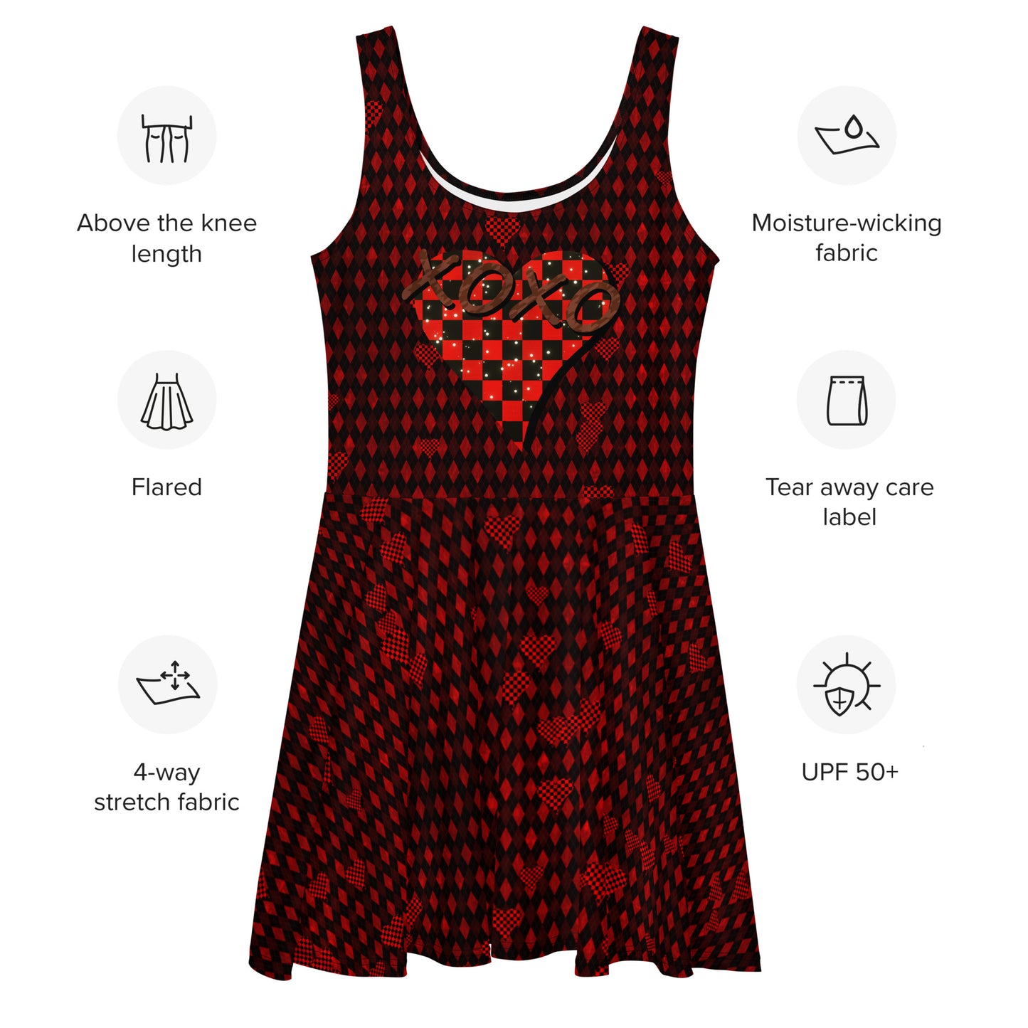 Skater Dress Checkered Heart XOXO Red Argyle