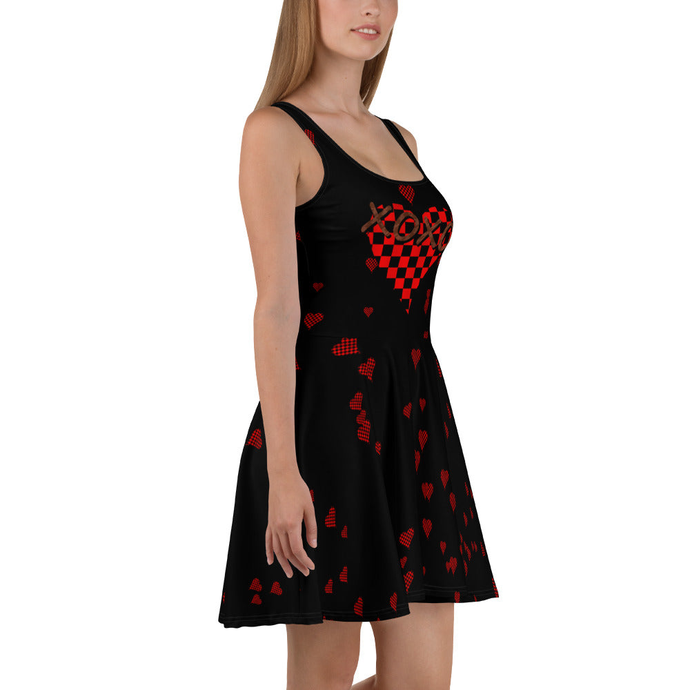 Skater Dress Checkered Heart XOXO Black