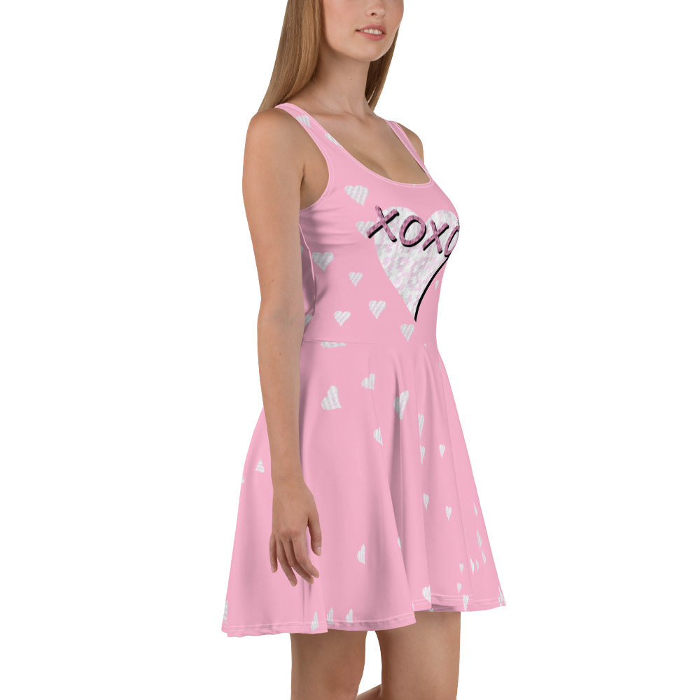 Skater Dress Hex Heart XOXO Pink