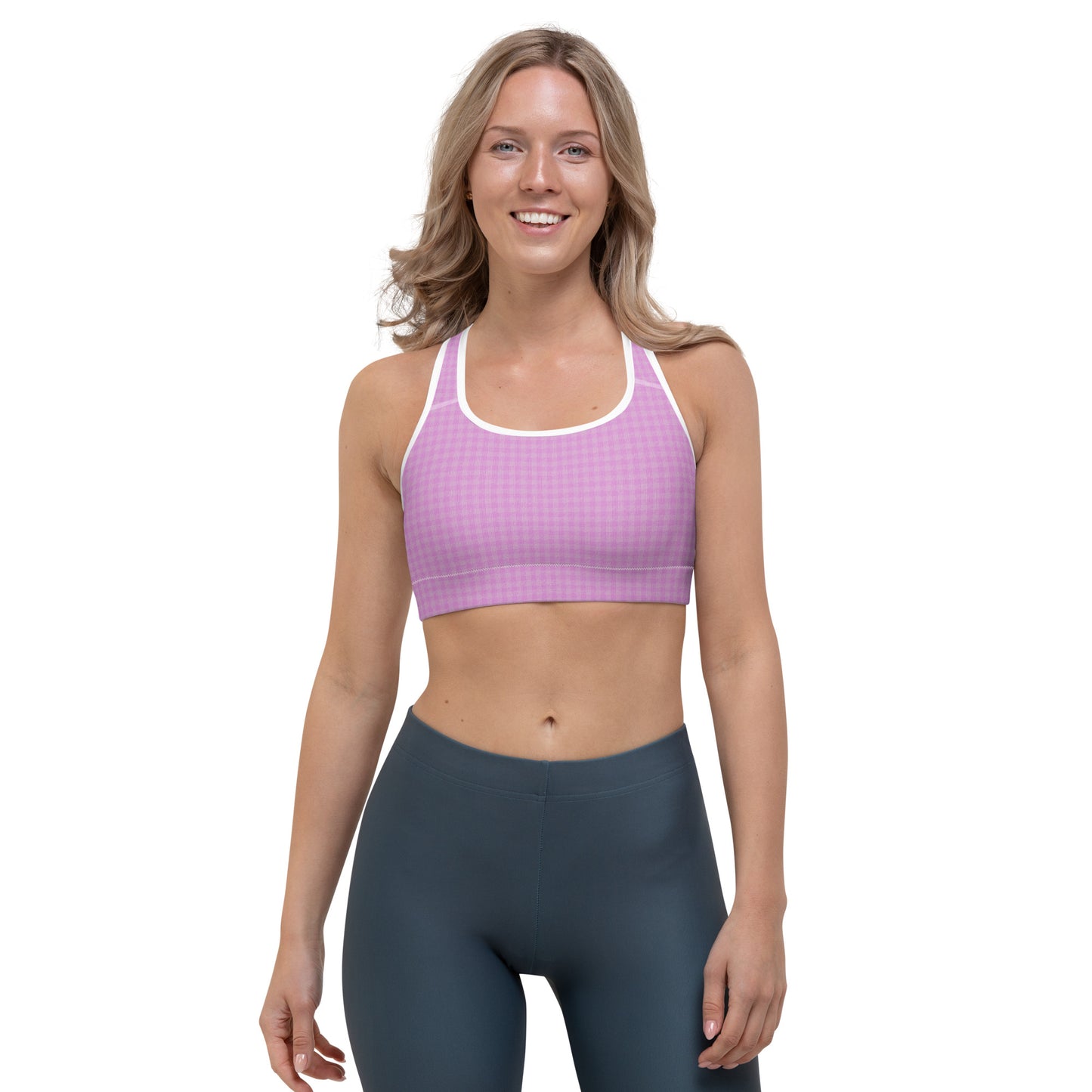 Women's Sports Bra Pink Houndstooth-Gingham Mix