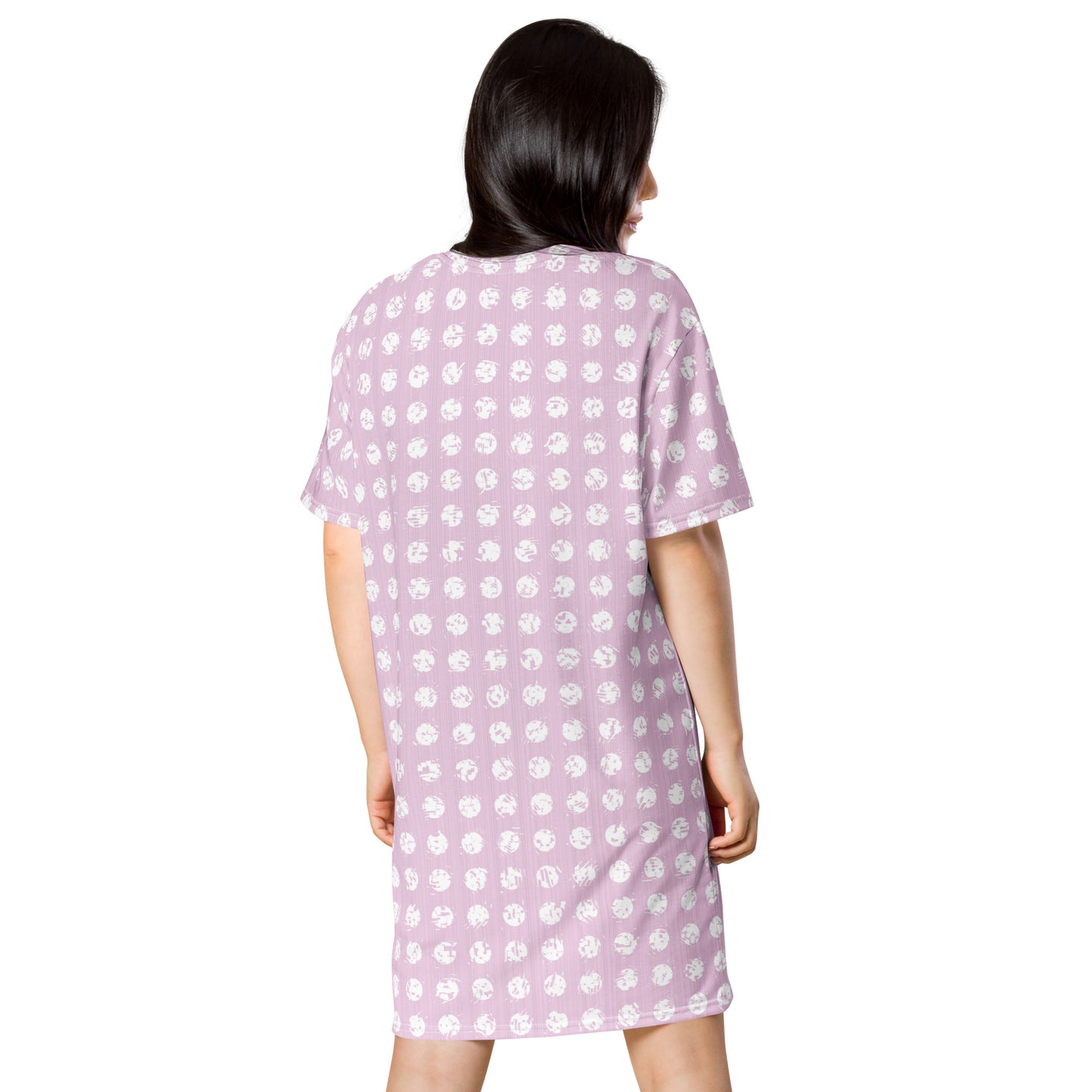 Women's White Polka Dot Pink T-Shirt Dress