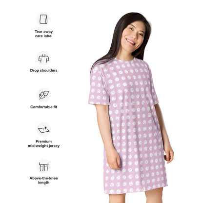 Women's White Polka Dot Pink T-Shirt Dress