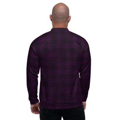 Unisex Bomber Jacket Black & Purple Houndstooth-Gingham Mix