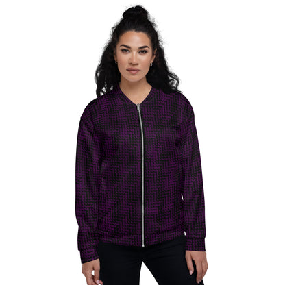 Unisex Bomber Jacket Black & Purple Houndstooth-Gingham Mix