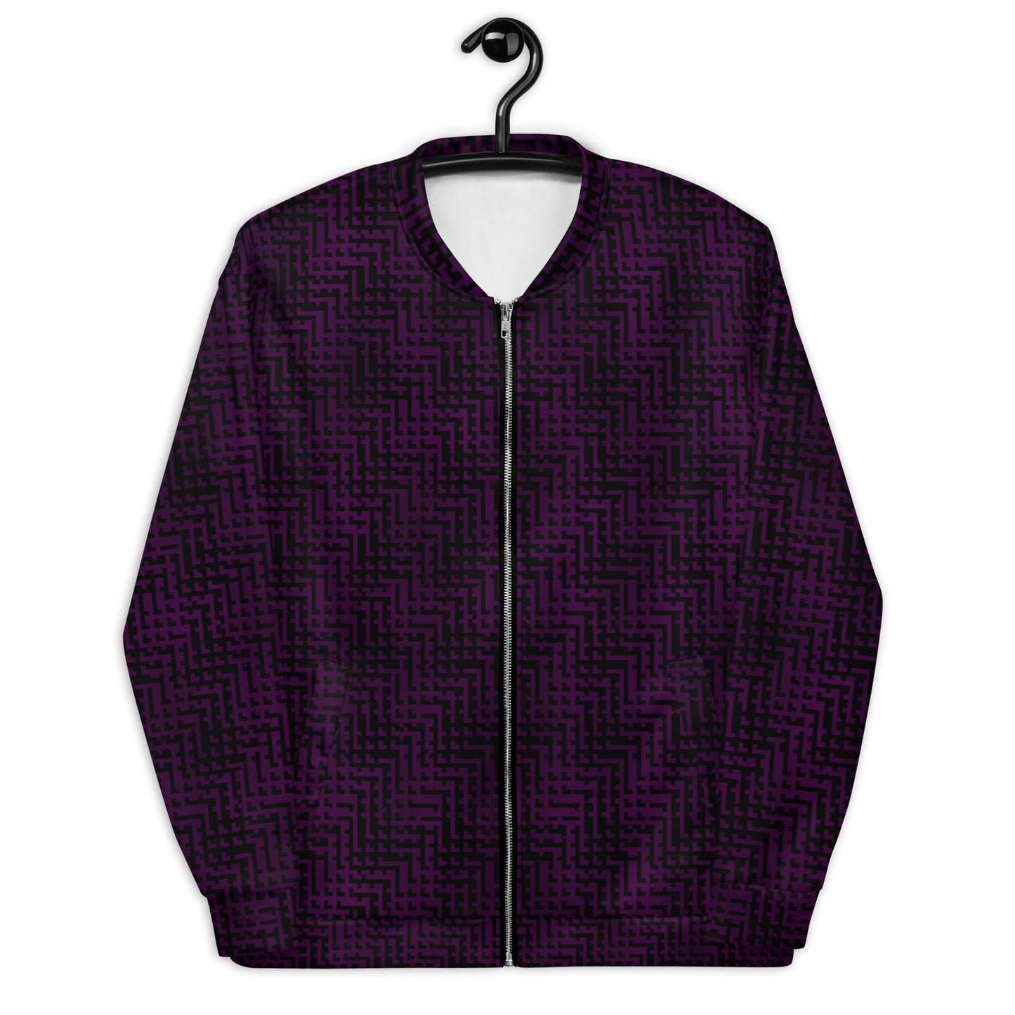 Unisex Bomber Jacket Black & Purple Houndstooth-Gingham Mix