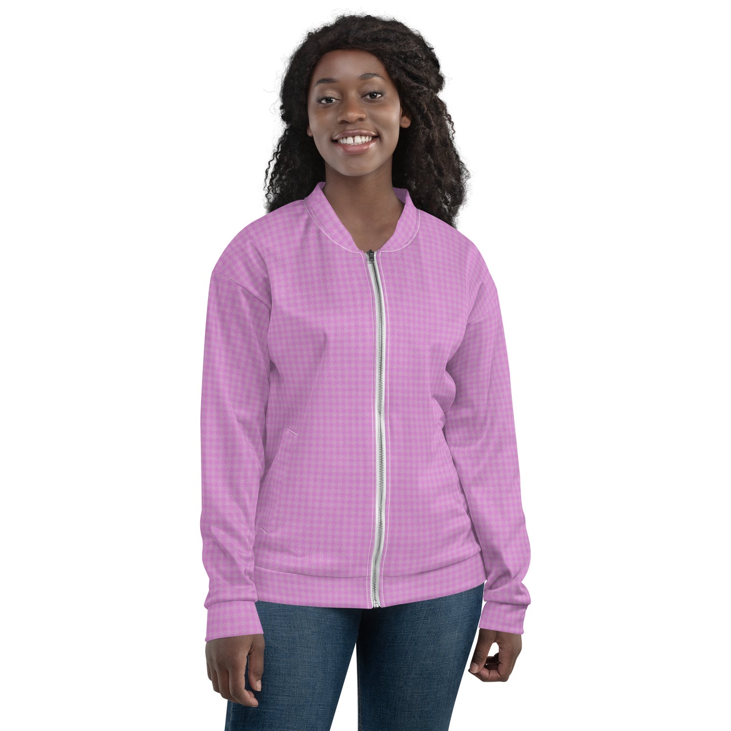 Women's Bomber Jacket Pink Houndstooth-Gingham Mix