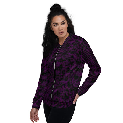 Unisex Bomber Jacket Black & Purple Houndstooth-Gingham Mix