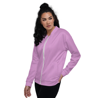 Women's Bomber Jacket Pink Houndstooth-Gingham Mix