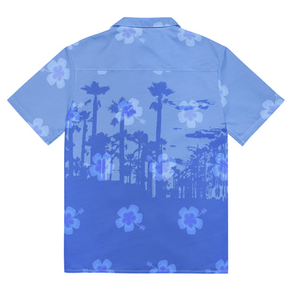 Unisex Button Shirt Hawiian Print in Blue