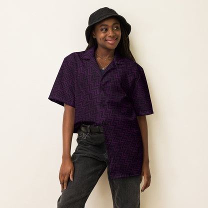 Unisex Button Shirt Purple & Black Zig Zag Print