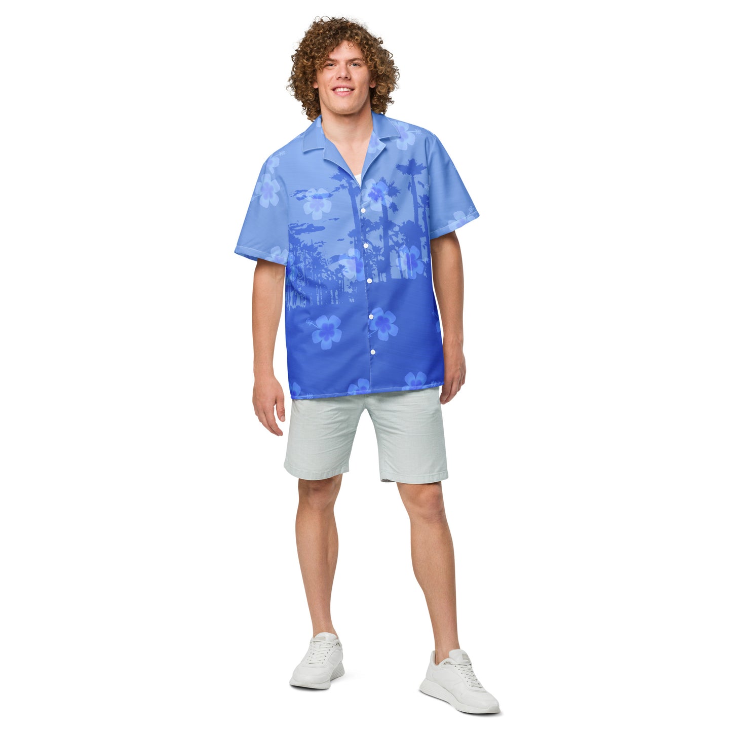 Unisex Button Shirt Hawiian Print in Blue