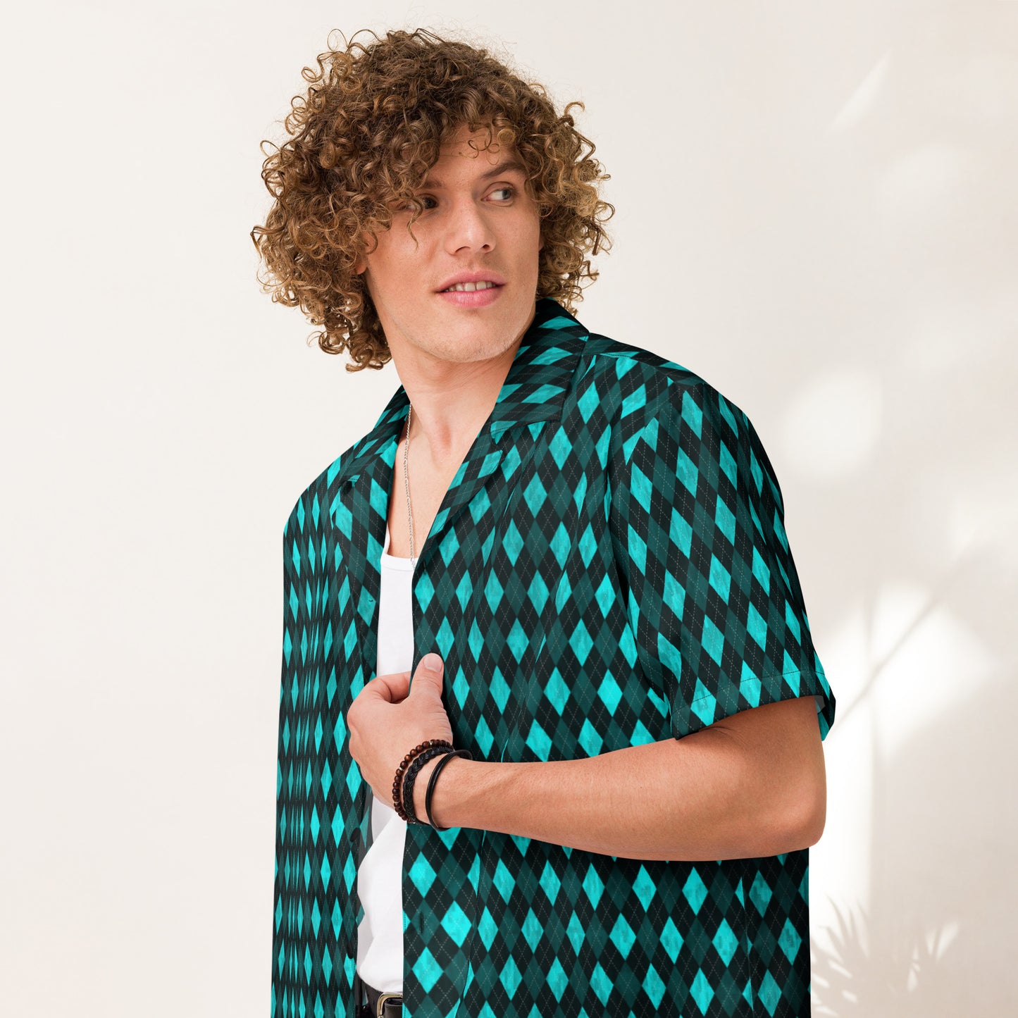 Unisex Button Shirt Teal Argyle