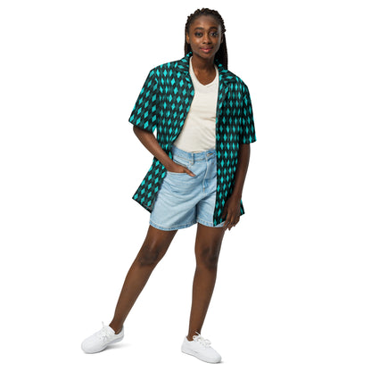 Unisex Button Shirt Teal Argyle