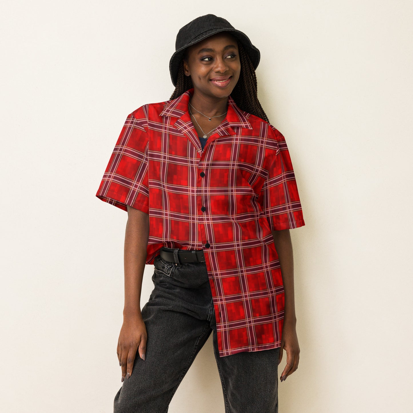 Unisex Button Shirt Red Plaid