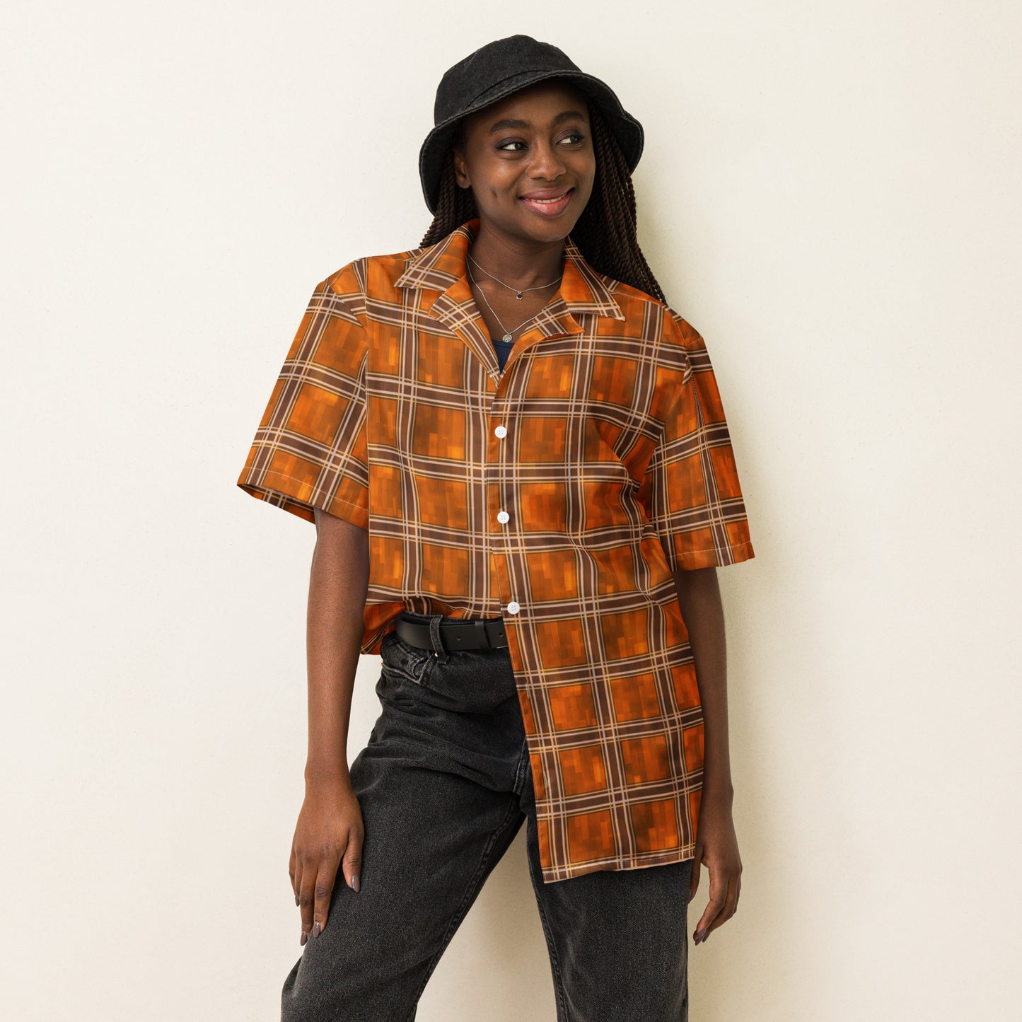 Unisex Button Shirt Orange Plaid