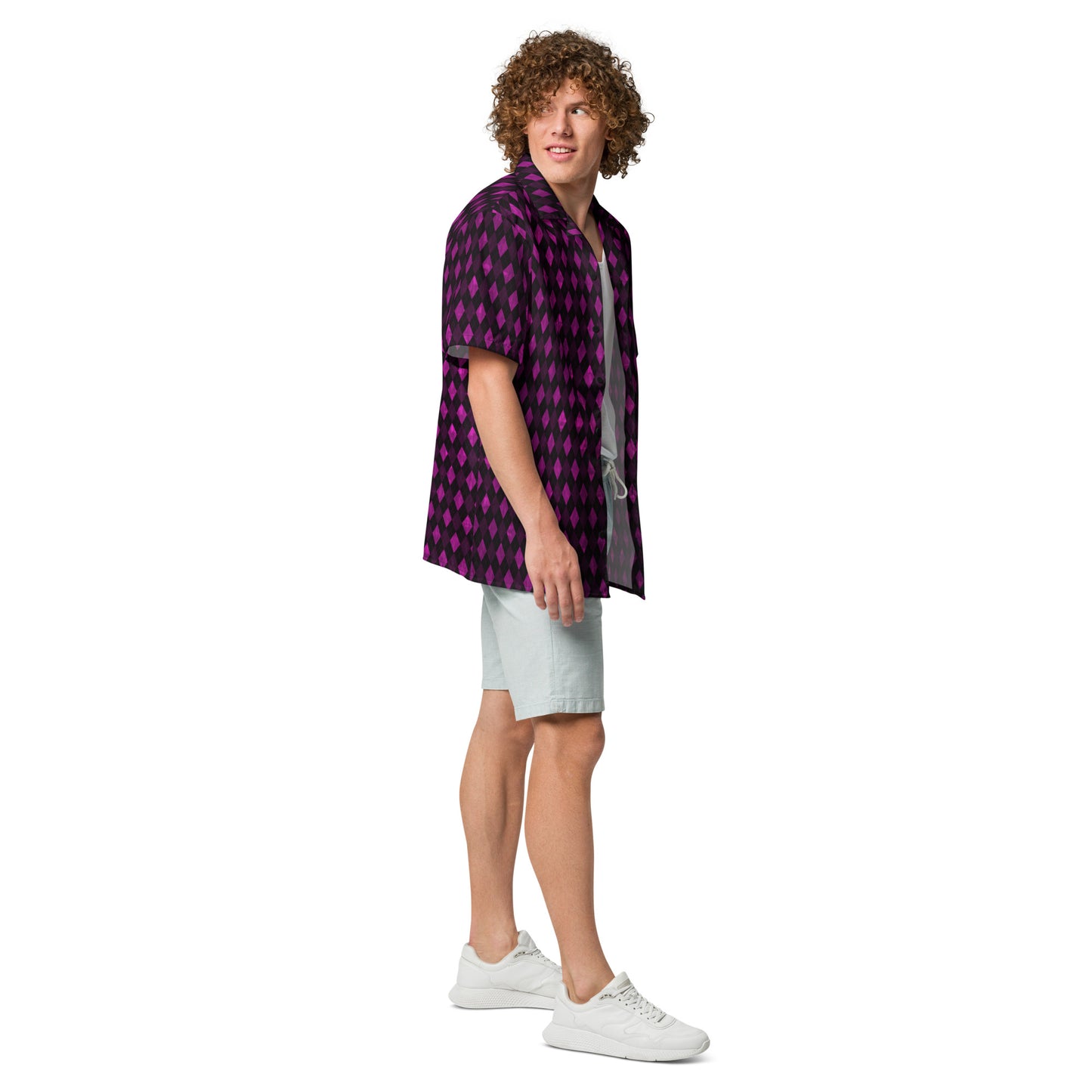 Unisex Button Shirt Purple Argyle