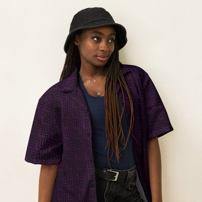 Unisex Button Shirt Purple & Black Zig Zag Print