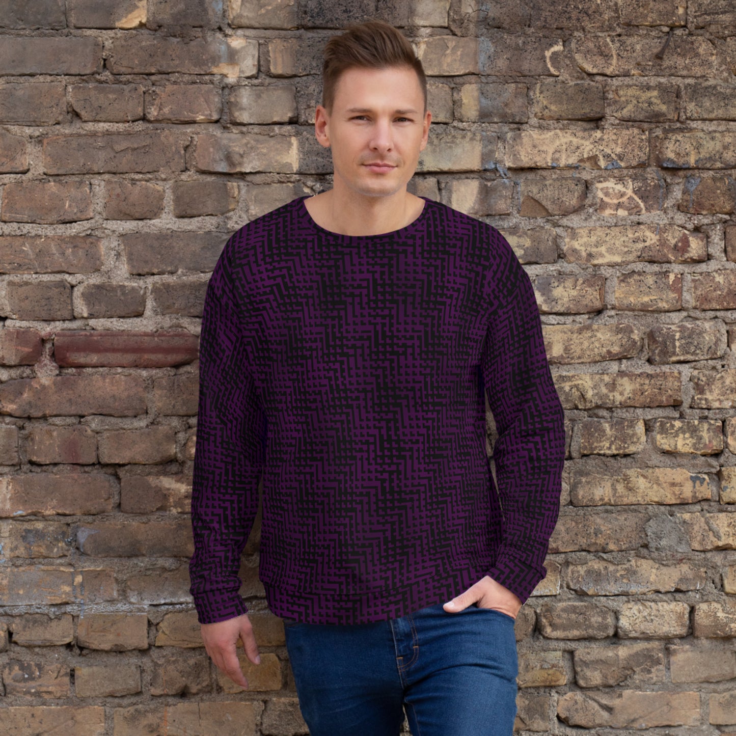 Unisex Black & Purple Pixel Pattern Sweatshirt