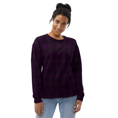 Unisex Sweatshirt Black & Purple Houndstooth-Gingham Mix