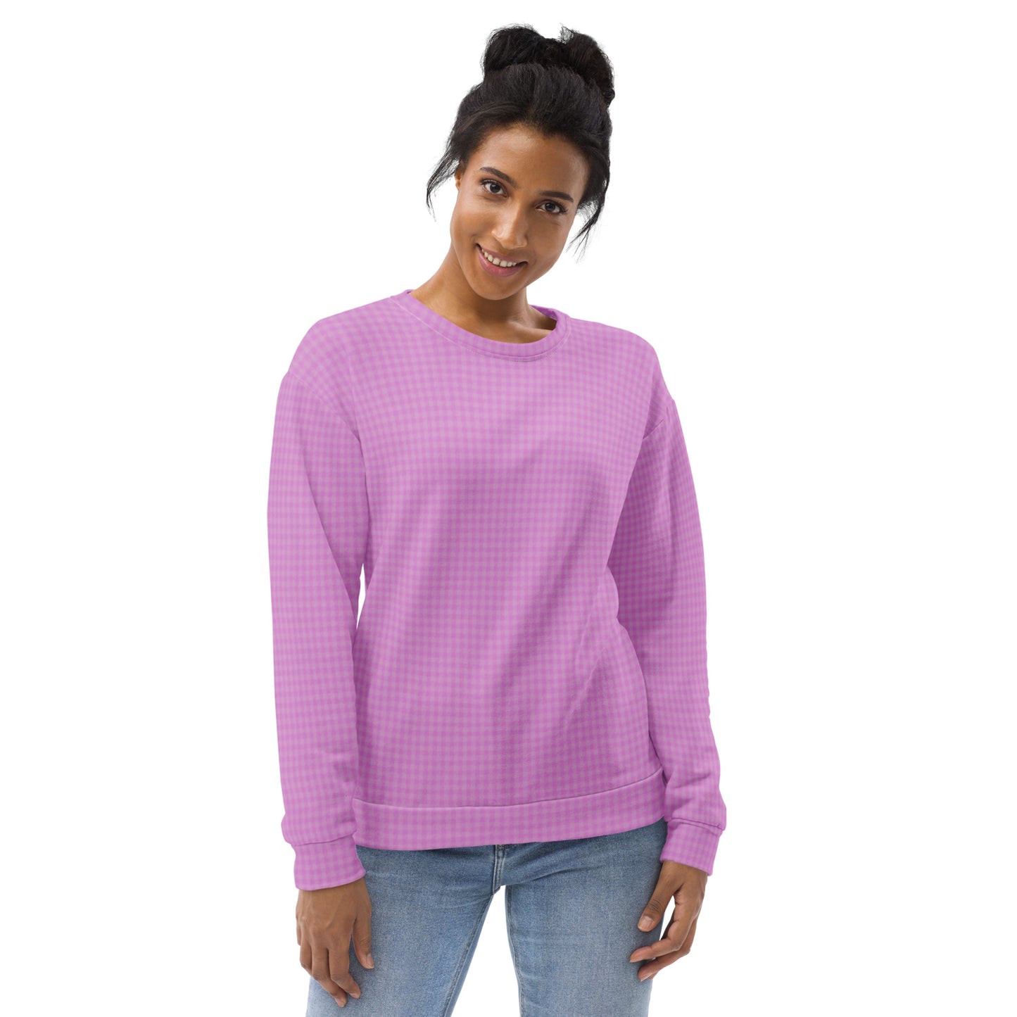 Women's Sweatshirt Pink Houndstooth-Gingham Mix