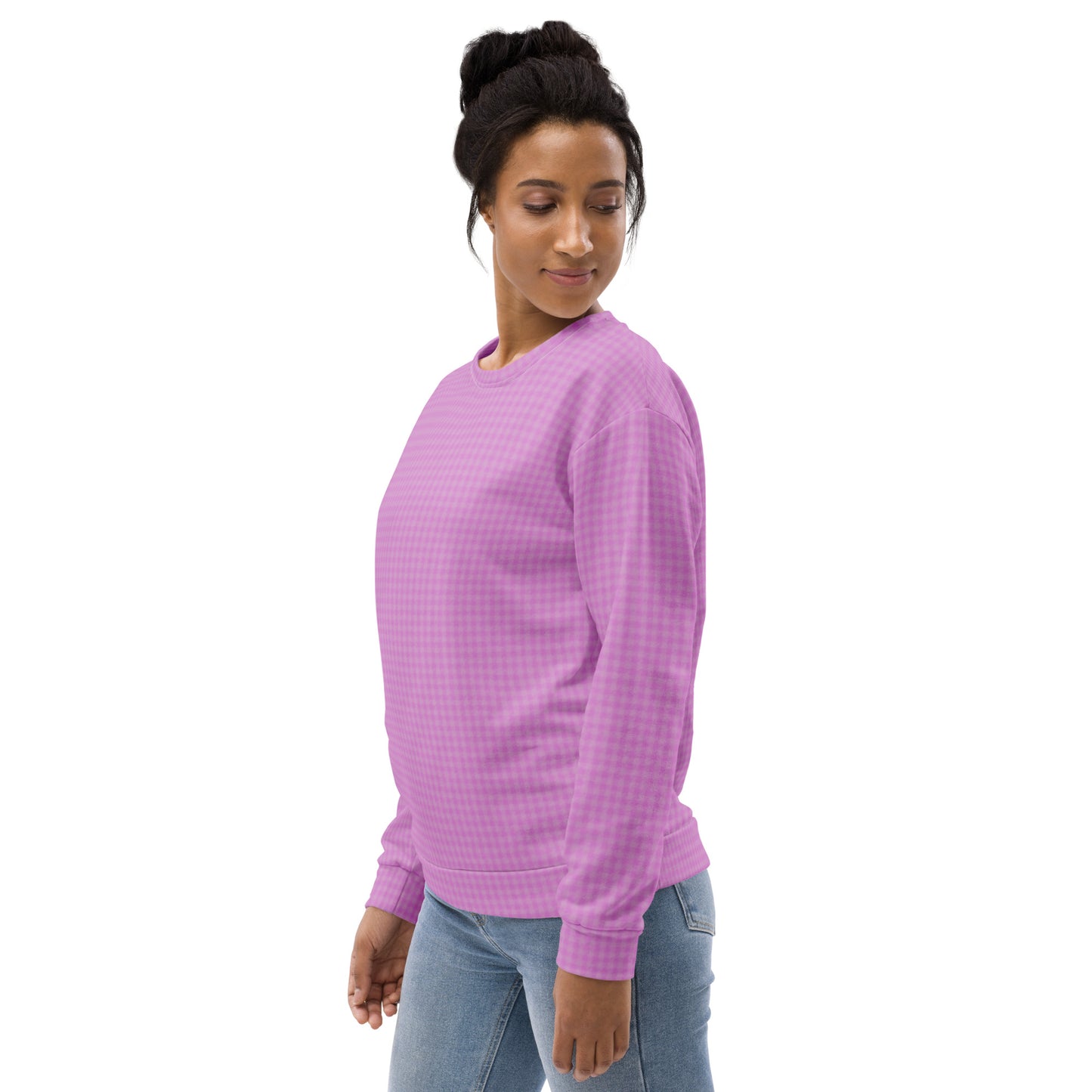 Women's Sweatshirt Pink Houndstooth-Gingham Mix