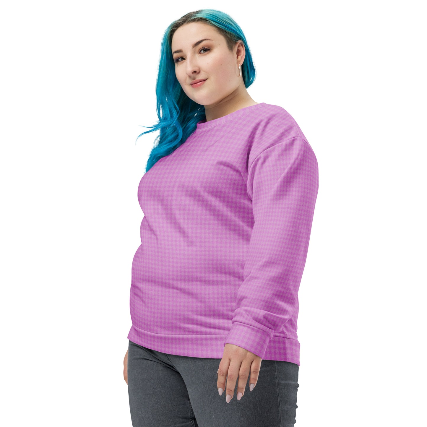 Women's Sweatshirt Pink Houndstooth-Gingham Mix