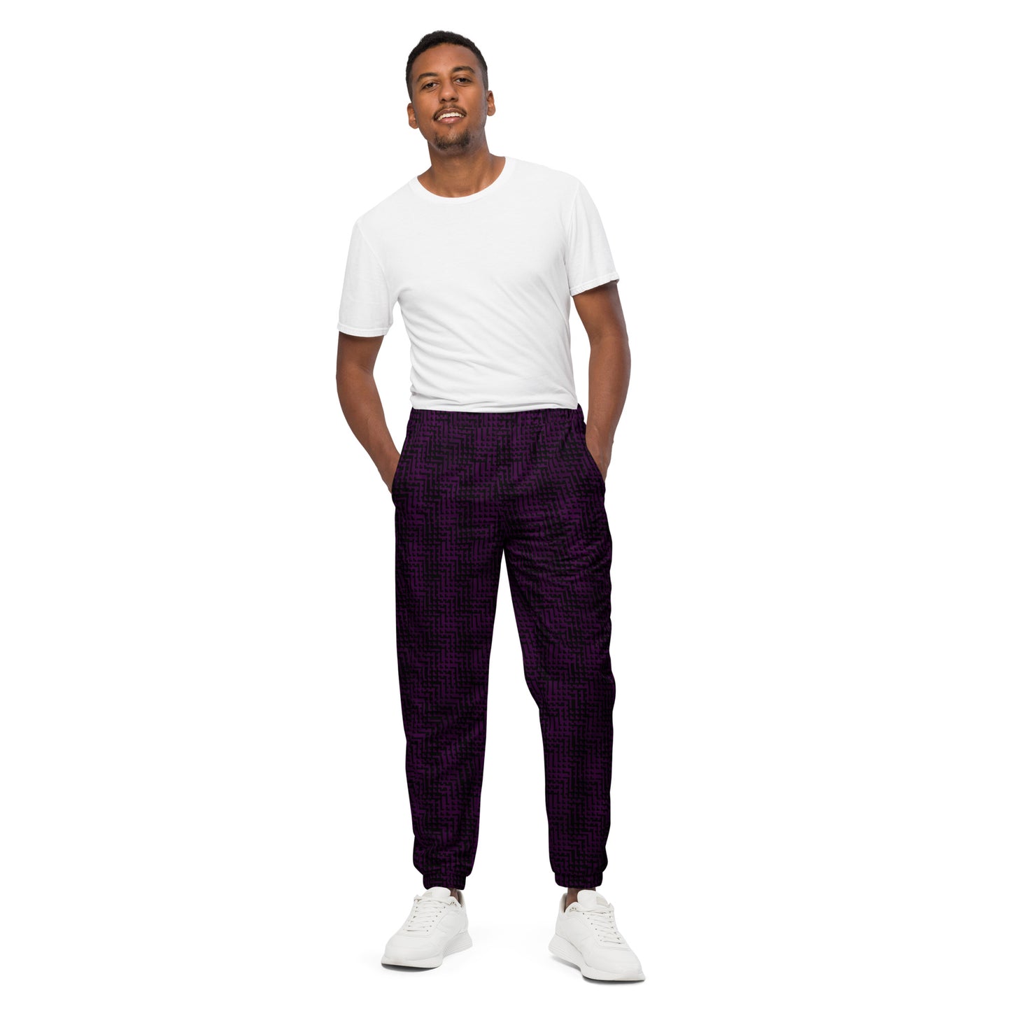 Unisex Track Pants Black & Purple Houndstooth-Gingham Mix