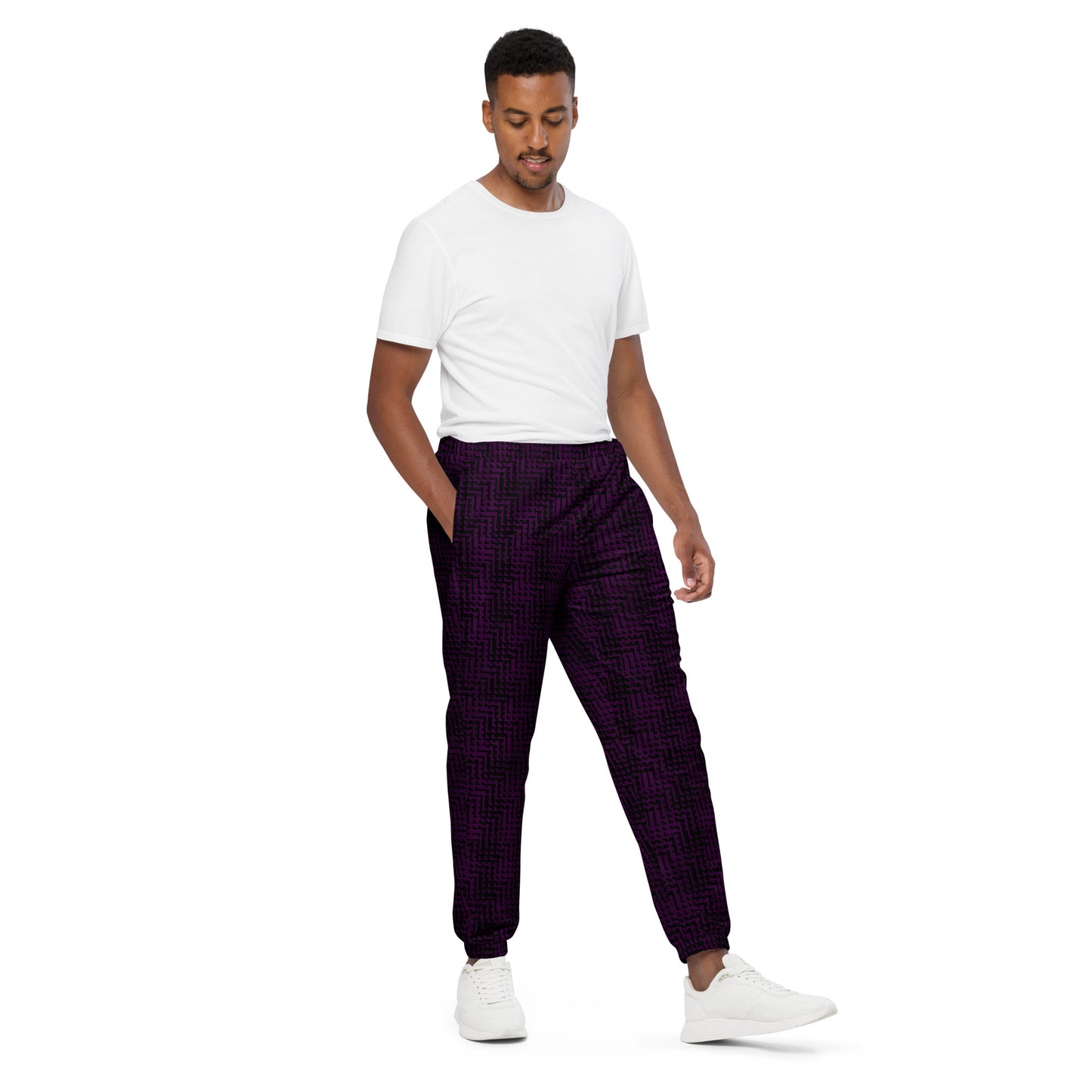 Unisex Track Pants Black & Purple Houndstooth-Gingham Mix