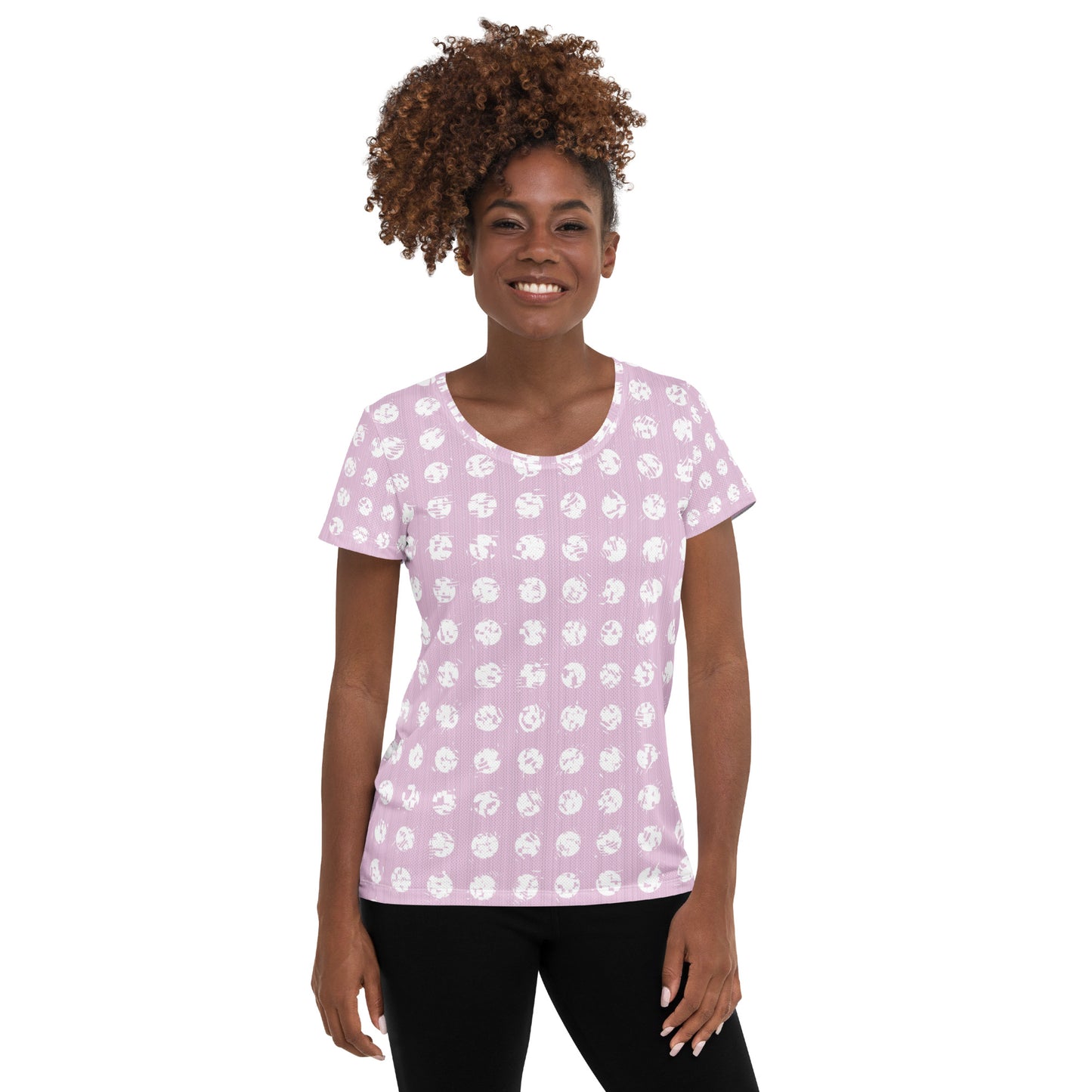 Women's White Polka Dot Pink Athletic T-shirt