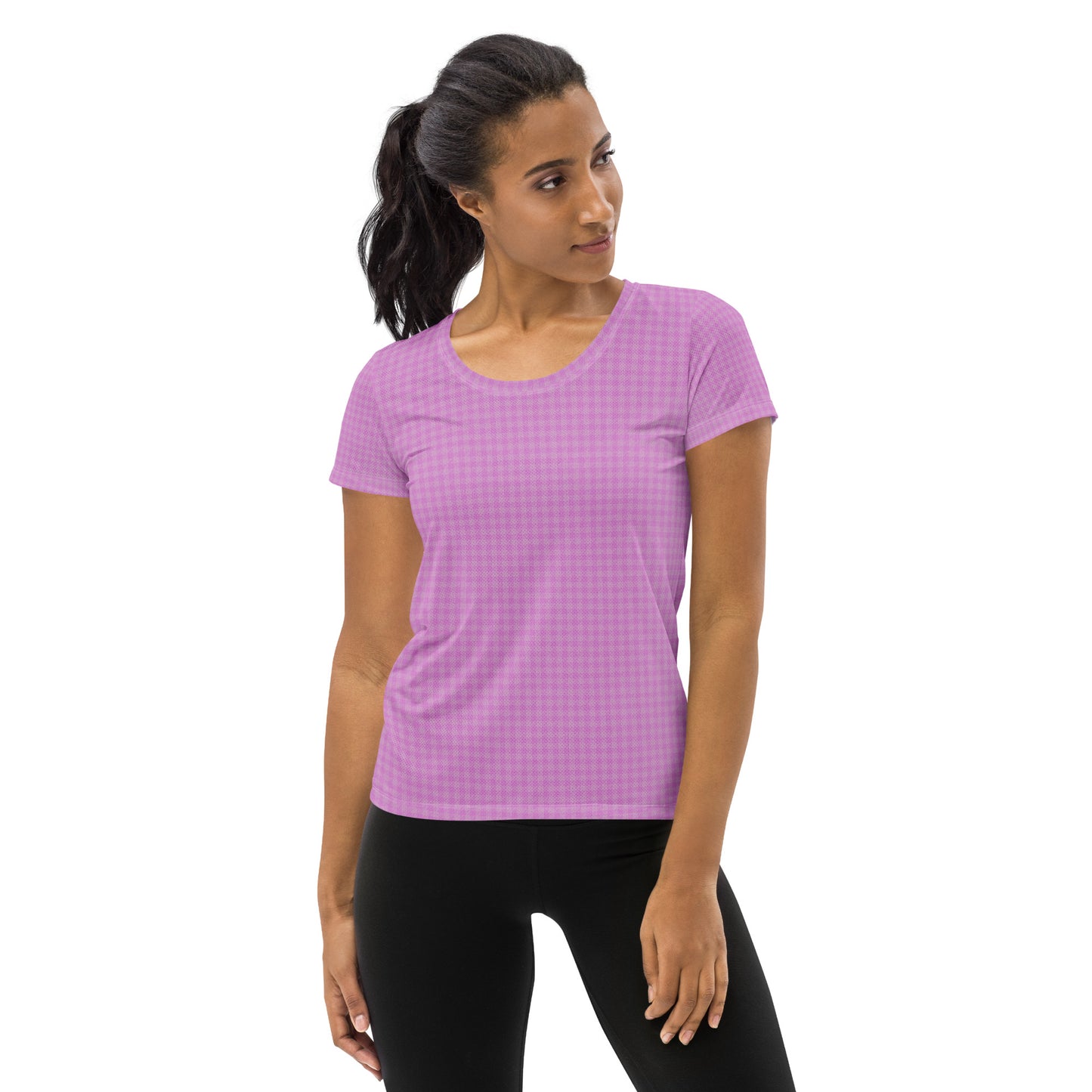 Women's Athletic T-Shirt Pink Houndstooth-Gingham Mix