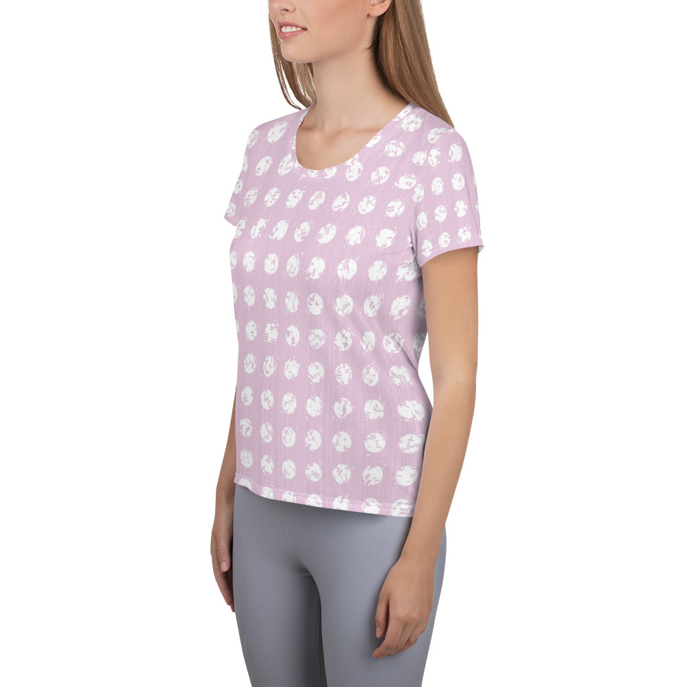 Women's White Polka Dot Pink Athletic T-shirt