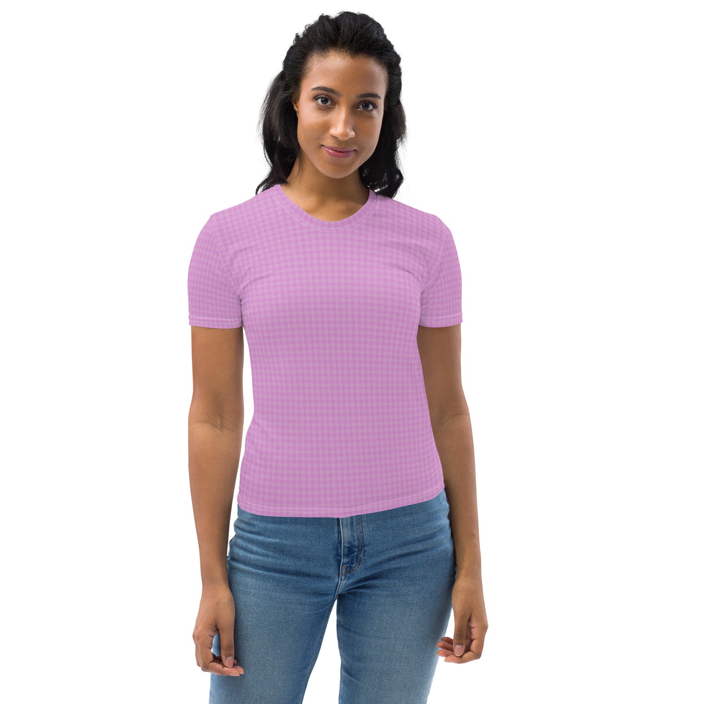 Women's T-shirt Pink Houndstooth-Gingham Mix