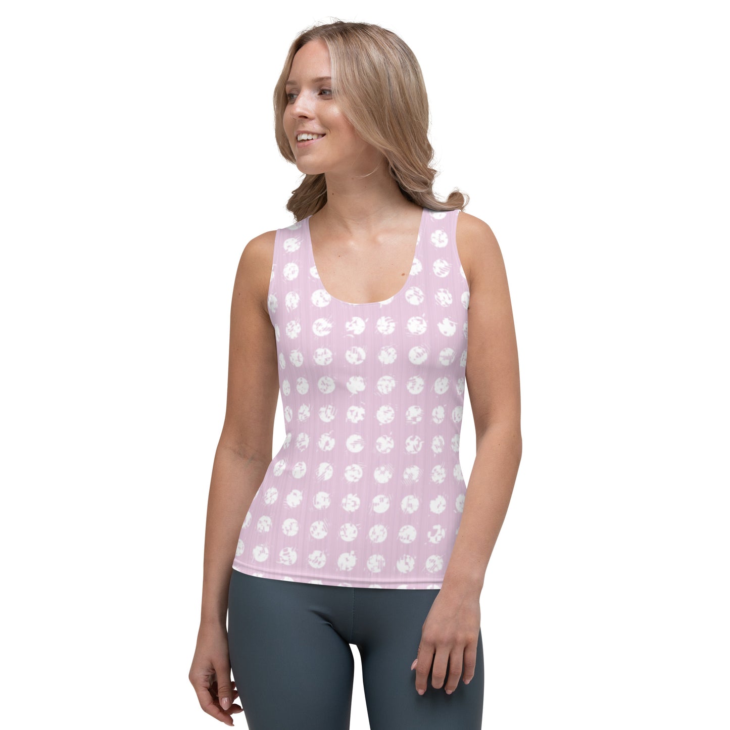 Women's White Polka Dot Pink Tank Top