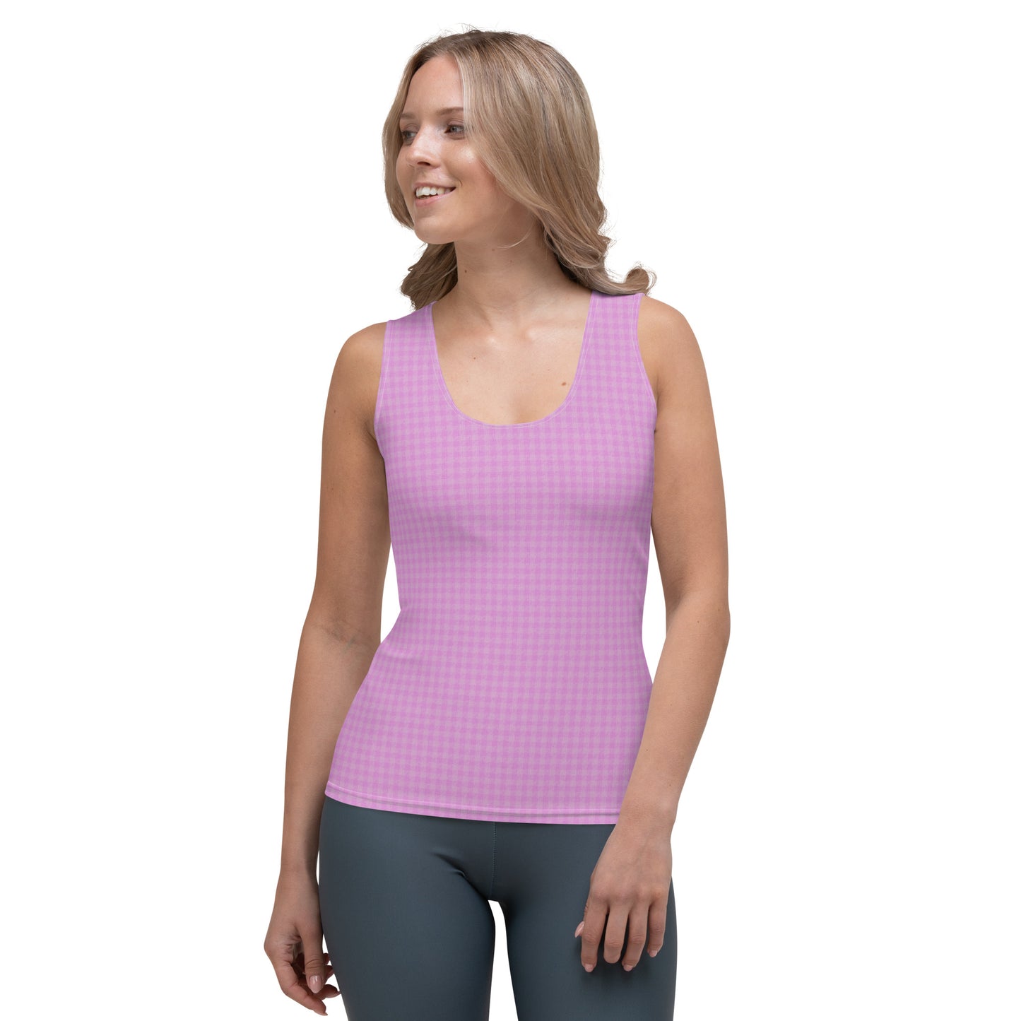 Women's Tank Top Pink Houndstooth-Gingham Mix