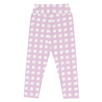 Women's White Polka Dot Pink Yoga Capri Leggings