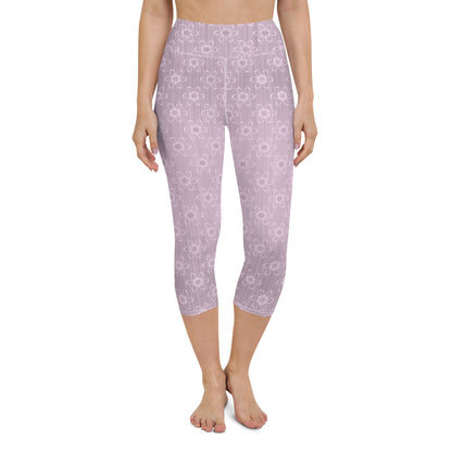 Women's Light Pink Floral Yoga Capri Leggings