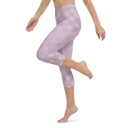 Women's Light Pink Floral Yoga Capri Leggings