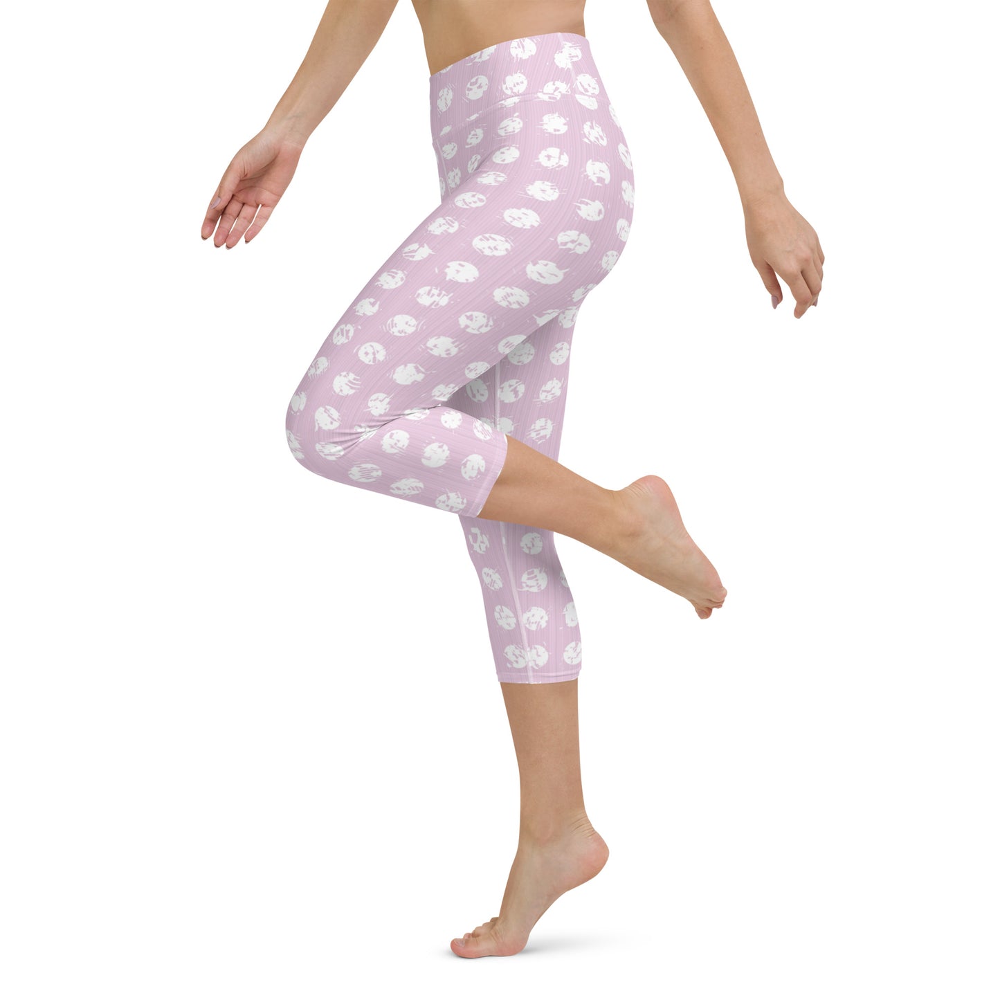 Women's White Polka Dot Pink Yoga Capri Leggings