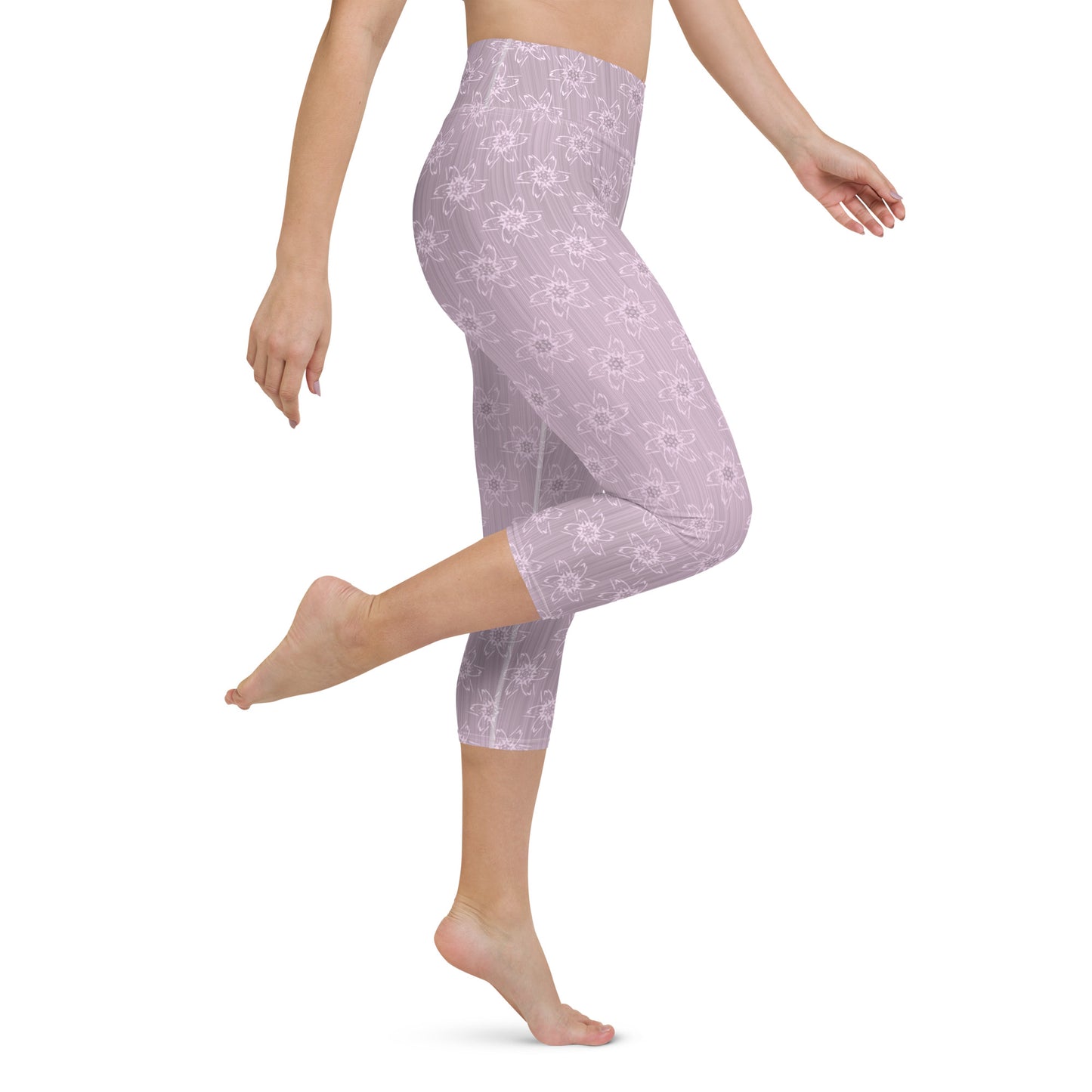 Women's Light Pink Floral Yoga Capri Leggings