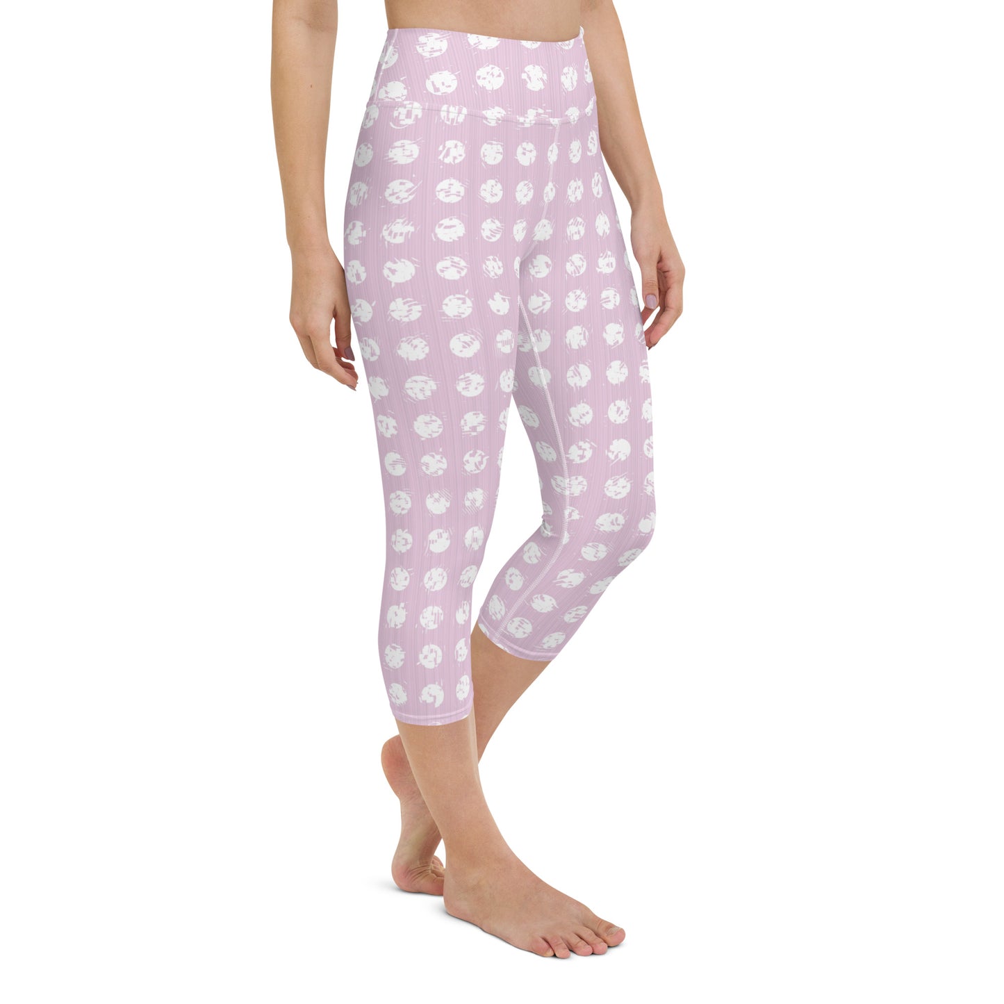 Women's White Polka Dot Pink Yoga Capri Leggings