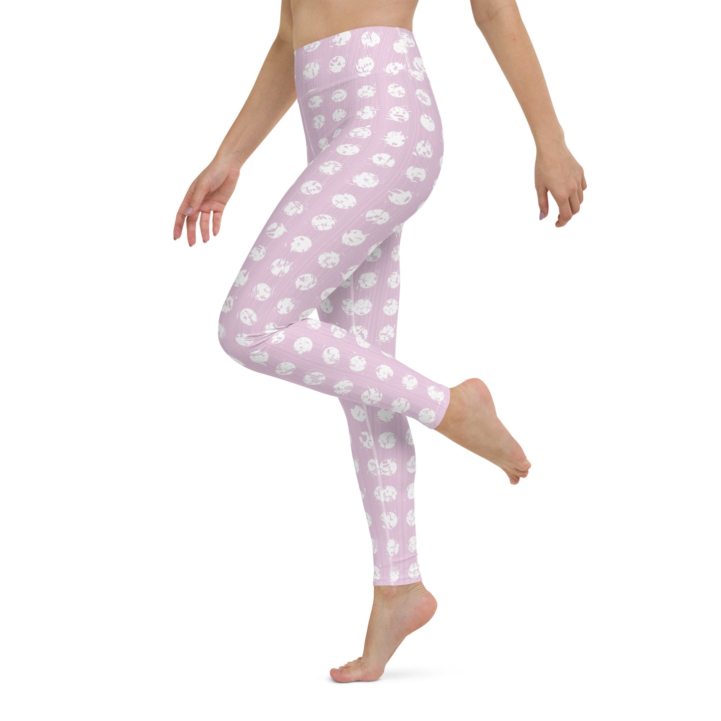 Women's White Polka Dot Pink Yoga Leggings